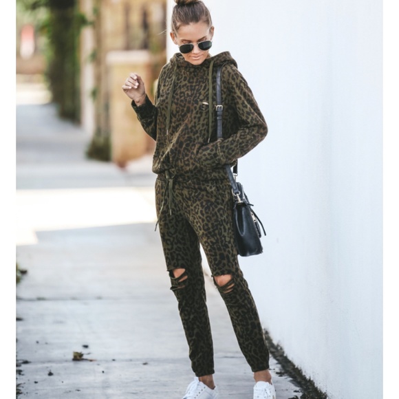 MARIAM Leopard Print Distressed Joggers - Picture 2 of 8